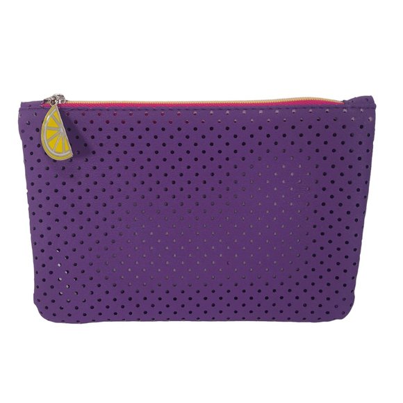 Ipsy Purple Breathable Zippered Bag w/ Lemon Charm Cosmetics Makeup Pouch Summer - Picture 1 of 4